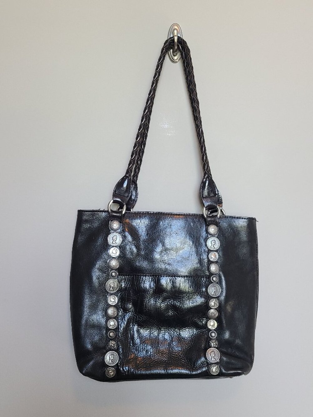 Patricia Nash Rena Tote Renaissance Coin Collection Black Leather